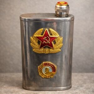 🏛️🥃 Cold War USSR Stainless Steel Flask | Soviet-Era Historical Collectible |